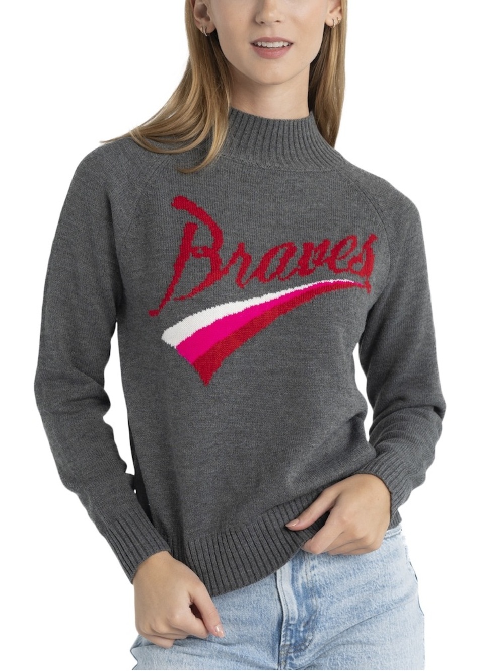 Lusso MLB Atlanta Braves Serena Raglan Pullover Sweater Gray Small